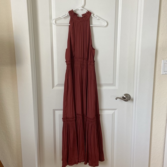 By Anthropologie Tiered Halter Dress High Neck Midi “Rose” Sleeveless Size 4 - Picture 4 of 9